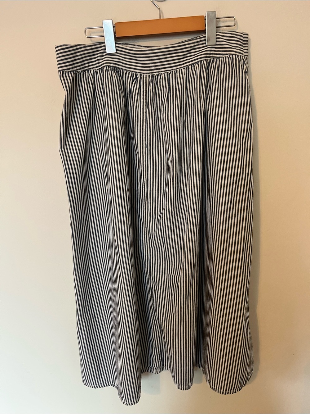 Madewell Striped Button Front Midi Skirt 100% Cotton Size 12 Coastal Preppy - Picture 6 of 9